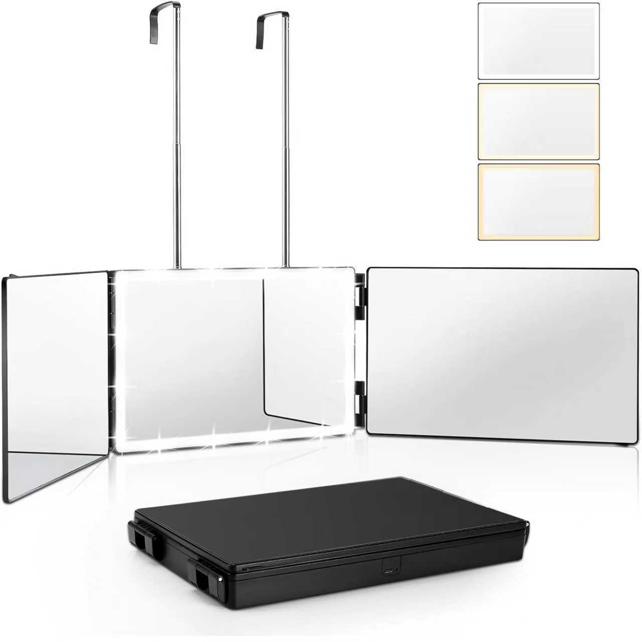 1-piece foldable makeup mirror, retractable and adjustable, hanging makeup mirror, foldable three-sided hairdressing mirror, unisex, Adjustable Trifold Mirror