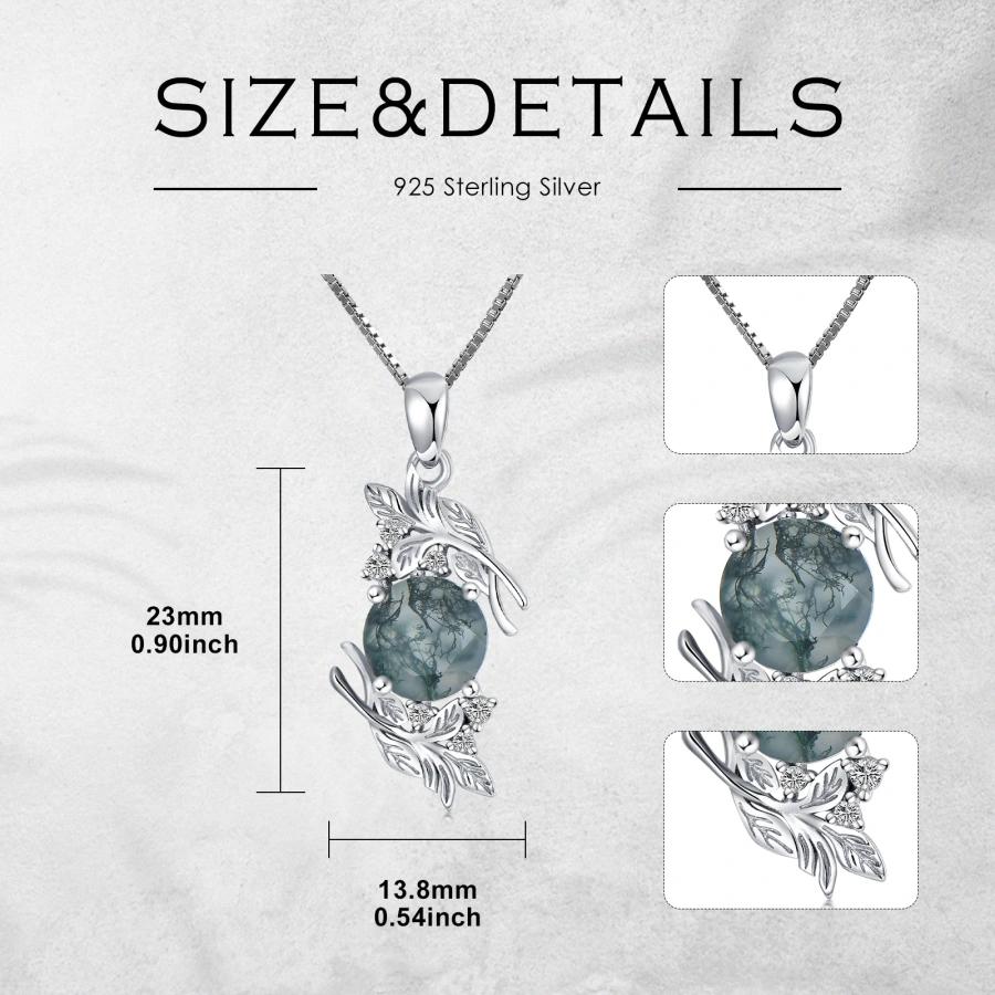 S925 sterling silver women's round moss agate necklace jewelry pendant