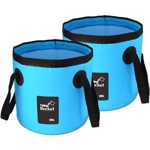 2 Pack Collapsible Buckets,Camping Water Storage Container 5 Gallon(20L) Portable Folding Bucket Wash Basin for Traveling Hiking Fishing Boating Gardening(Blue)