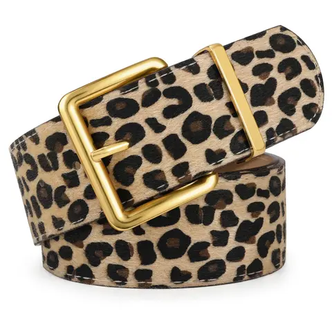 XZQTIVE Women's Heavy Duty Chunky Width PU Leather Dress Accent Belt with Gold Square Buckle, Sohochic Fashion Accessory