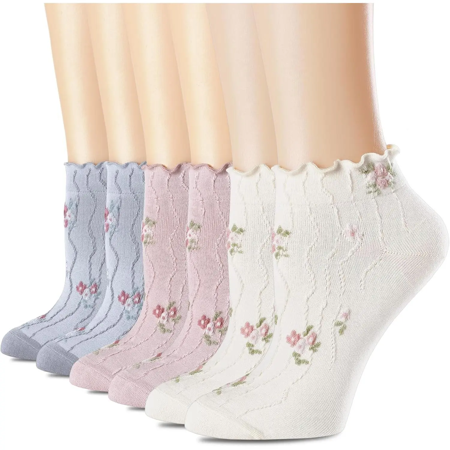 6pairs(pink,white,grey)