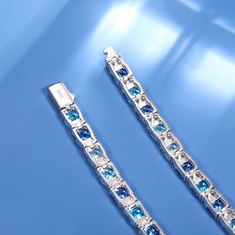 【BS9250043】 Original Gradient Blue Square Tennis Bracelet For Women S925 Sterling Silver Men Unisex Hip Hop Jewelry Party Gift New