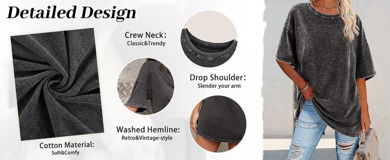 Danedvi Womens Oversized T Shirts Vintage Cotton Tees Crewneck Short Sleeve Washed Summer Tunic Tops