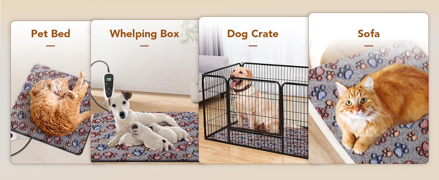 UPSKY Pet Heating Pad Electric Heating Pad for Dogs Cats Temperature Adjustable Heated Bed Mat with Timer Waterproof Indoor Warming Pad Chew Resistant Cold 12 Levels 80-130℉
