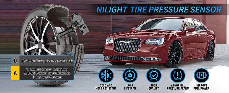 Nilight TPMS Sensor Compatible with 2010 2011 2012 2013 2014 2015 2016 2017 2018 2019 2020 Dodge Chrysler Jeep 2012-2019 Fiat 500 2011-2013 Ram 433Mhz Tire Pressure Monitoring Sensor