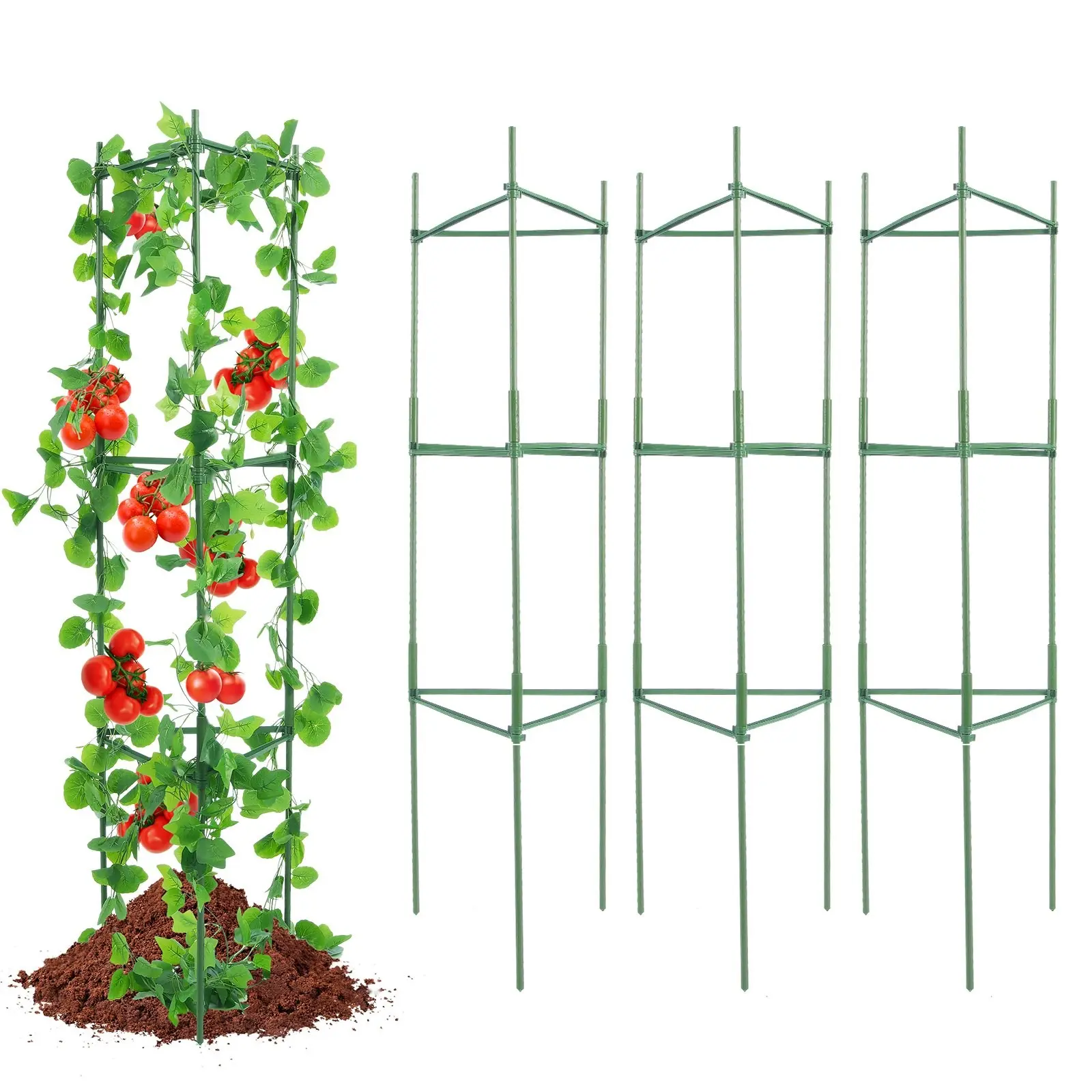 6-Pack Tomato Cages For Garden 48-Inch Tomato Plant Stakes Support Cage Set Durable Zinc-Coated Steel With Powder Coat Finish, Easy Assembly, Reusable Garden Trellis For Sturdy Plant Support, Prevent Breakage, Ideal For Vines