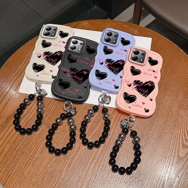 1 Piece Pink words and lines love Protection Suitable For Poco M6 Pro 4G M6 Pro 4G Flexible Phone Case Cover Featuring Slim And Lanyard For Daily Use