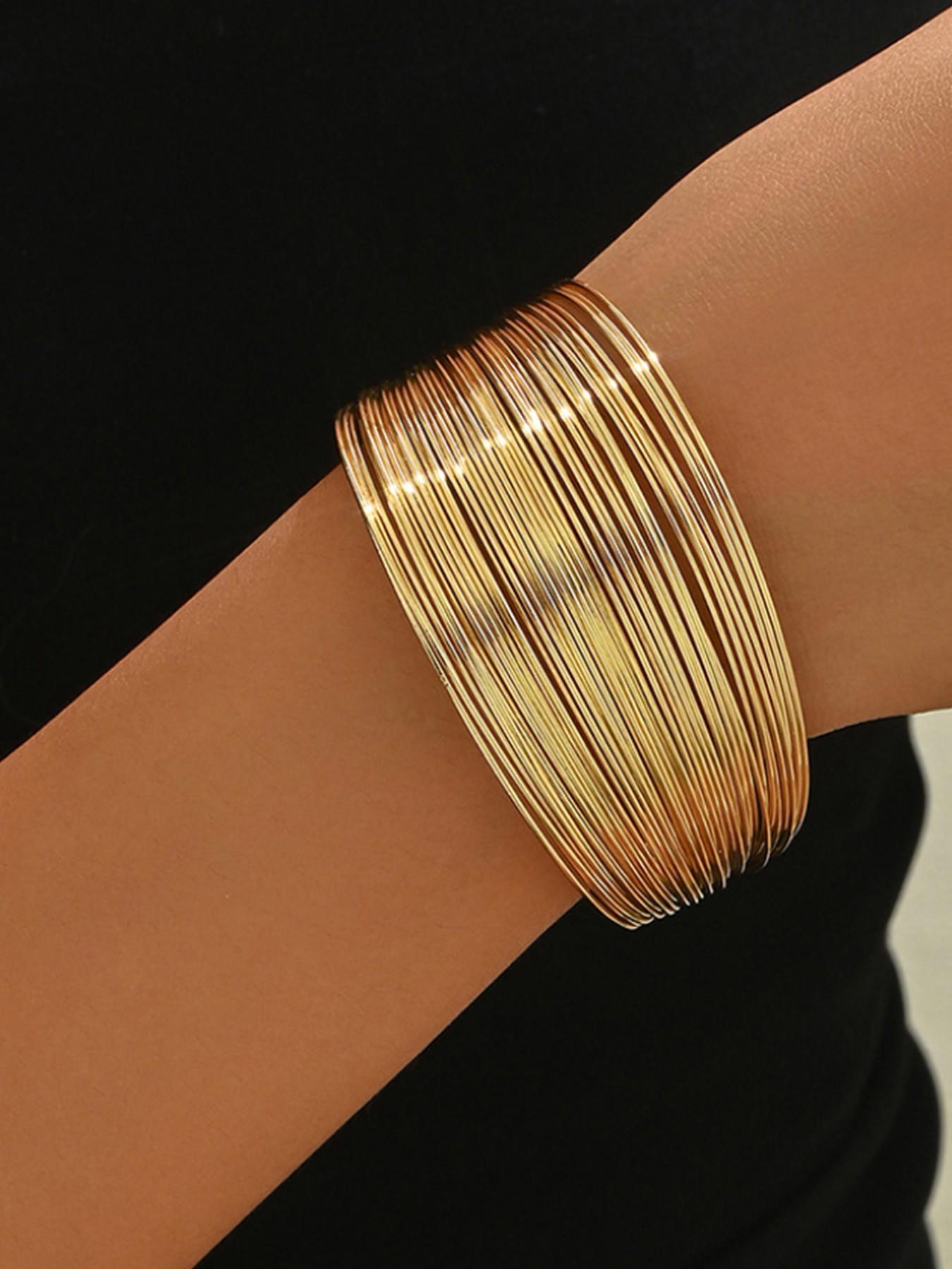 Wide Face Arc Wire Multi-Layer Open Bracelet, Fashion Versatile Trendy Jewelry, Perfect Gift for Friends and Family