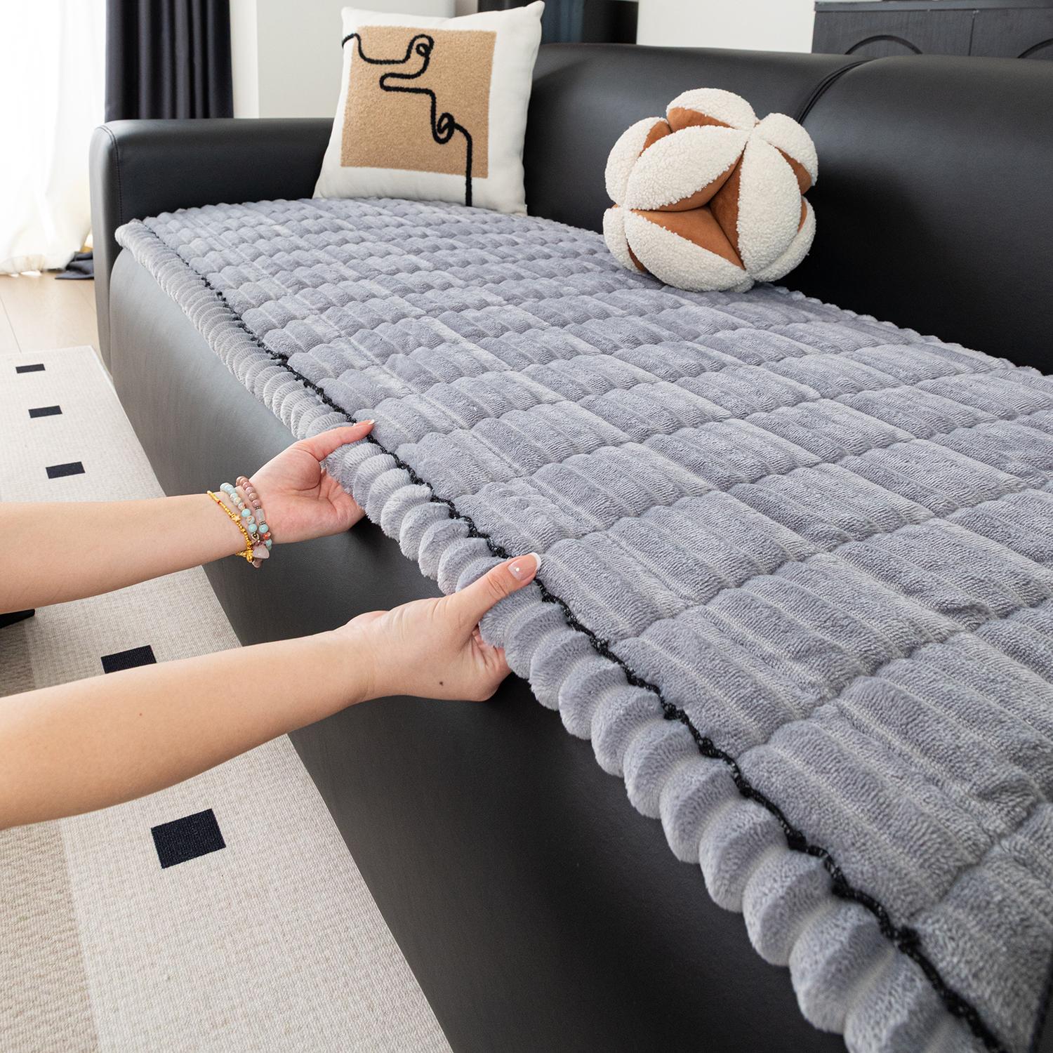 1pc Flannel Sofa Cushion, Soft Skin-Friendly Fabric, Wave Edge Design, Pet-Friendly Non-Slip, Machine & Hand Washable, Fits Single to Five-Seater Sofas