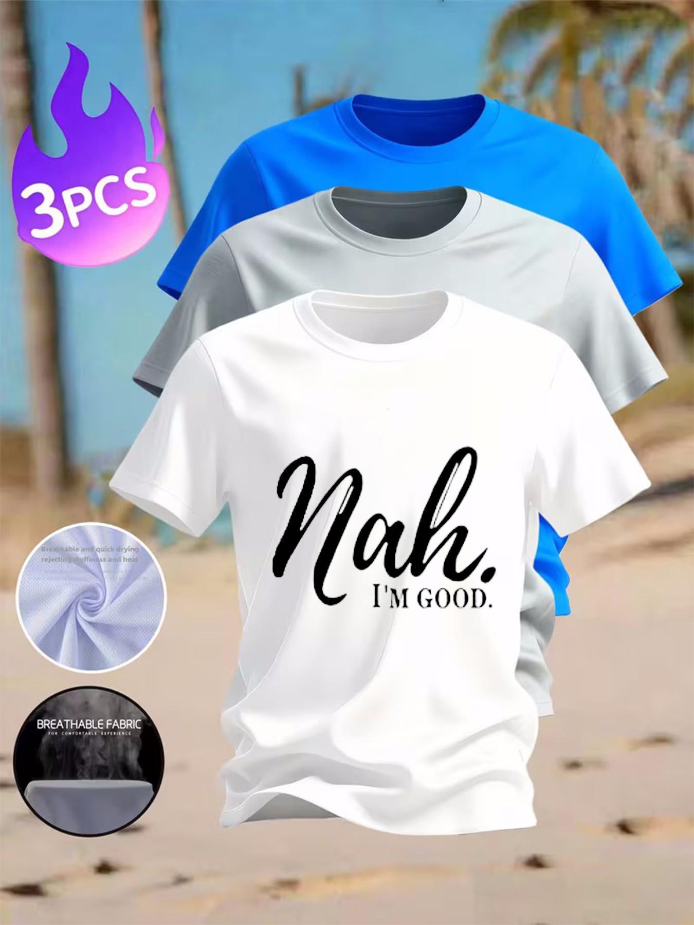 3-Color Pack Men's Casual T-Shirts | "Nah I'm Good" Sarcastic Print, Lightweight & Breathable for Summer & Everyday Wear
