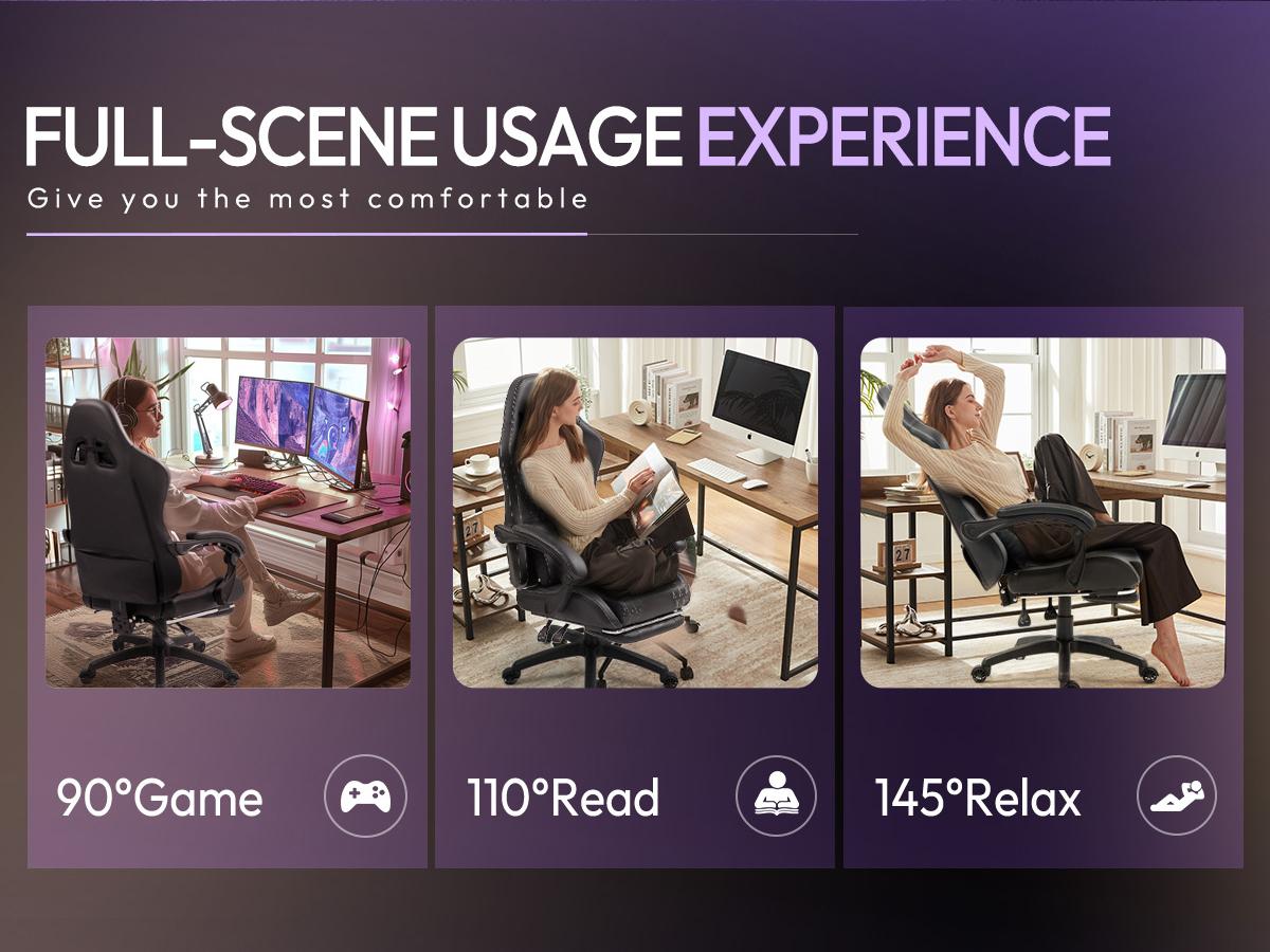 Dowinx Gaming Chair with Massage Lumbar Support and Footrest, Gaming Chairs for Adults, Ergonomic Computer Chair High Back with Pocket Spring Cushion, Swivel Recliner with Headrest