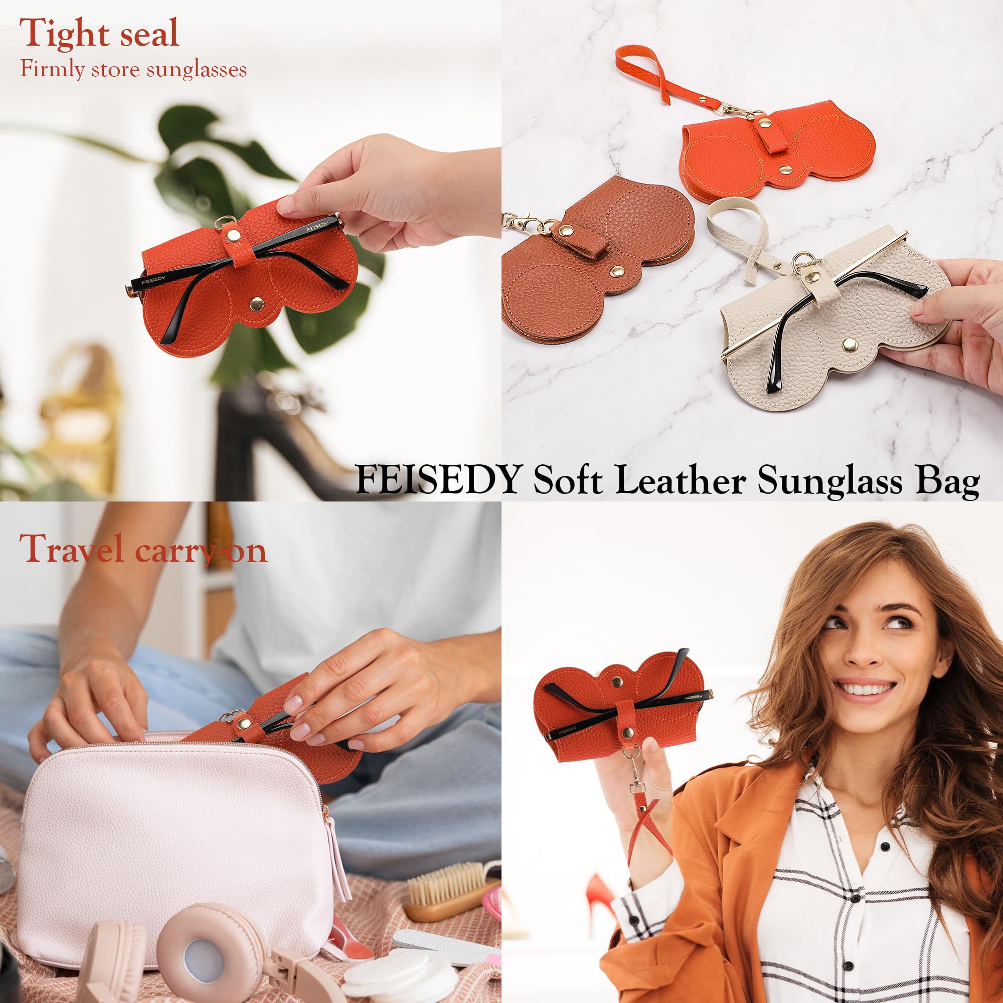 Cute Sunglasses Protective Case for Women, Eco-Friendly Plain Artificial Leather Design Textured Glasses Bag, Creative and Fashionable Portable Glasses Case, Engravable Girlfriend Gifts