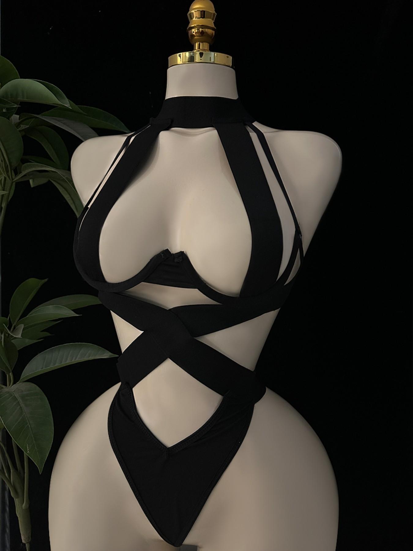 Sexy One-Piece Bodysuit, Steel Support, Small Chest, Waist Cinching, Tight Stockings, Hollow Out Design, Slim Women's Underwear