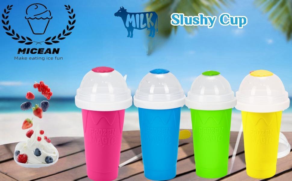 2 PCS Slushy Cups, Quick Frozen Magic Slushie Cup, Reusable Slushy Maker Cup, Food Grade Silicone Slushie Maker, Modern Double Layer Slushie Maker Cup for Smoothies Drinks Milkshake & Ice Cream,  Portable Homemade Squeeze Slush Cup, Icee Slushie Machine