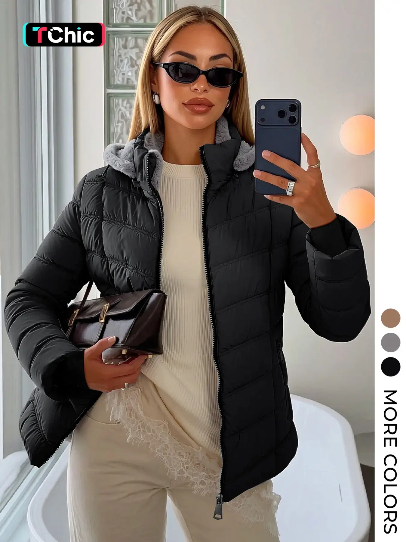Women's Lightweight Fall Winter Hooded Puffer Coats, Long Sleeve, Casual Fitted Design, Fashionable Zipper Pocket Outerwear, Insulated Jacket, Comfortable and Stylish, Quilted Puffer Jacket, Outerwear with Pockets