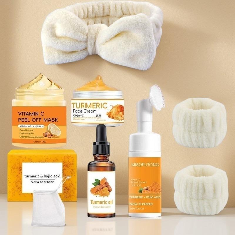 Organic Turmeric Vitamin C Kojic Acid Skincare Set, Cruelty-Free Brightening Routine, Natural Ingredients, Fades Dark Spots, Improves Dull Skin