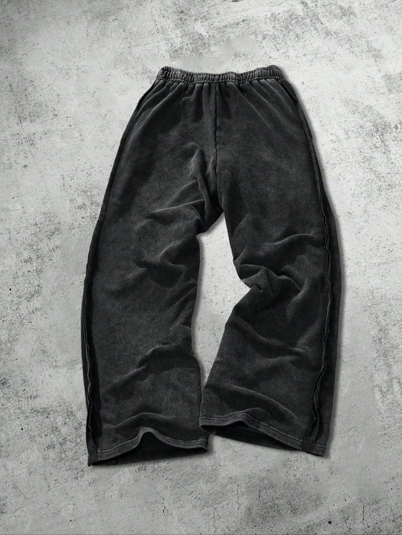 Men's Plus Size Washed Cotton Straight Leg Pants, Comfortable Casual Long Trousers, Stylish and Durable Clothing for Daily Wear