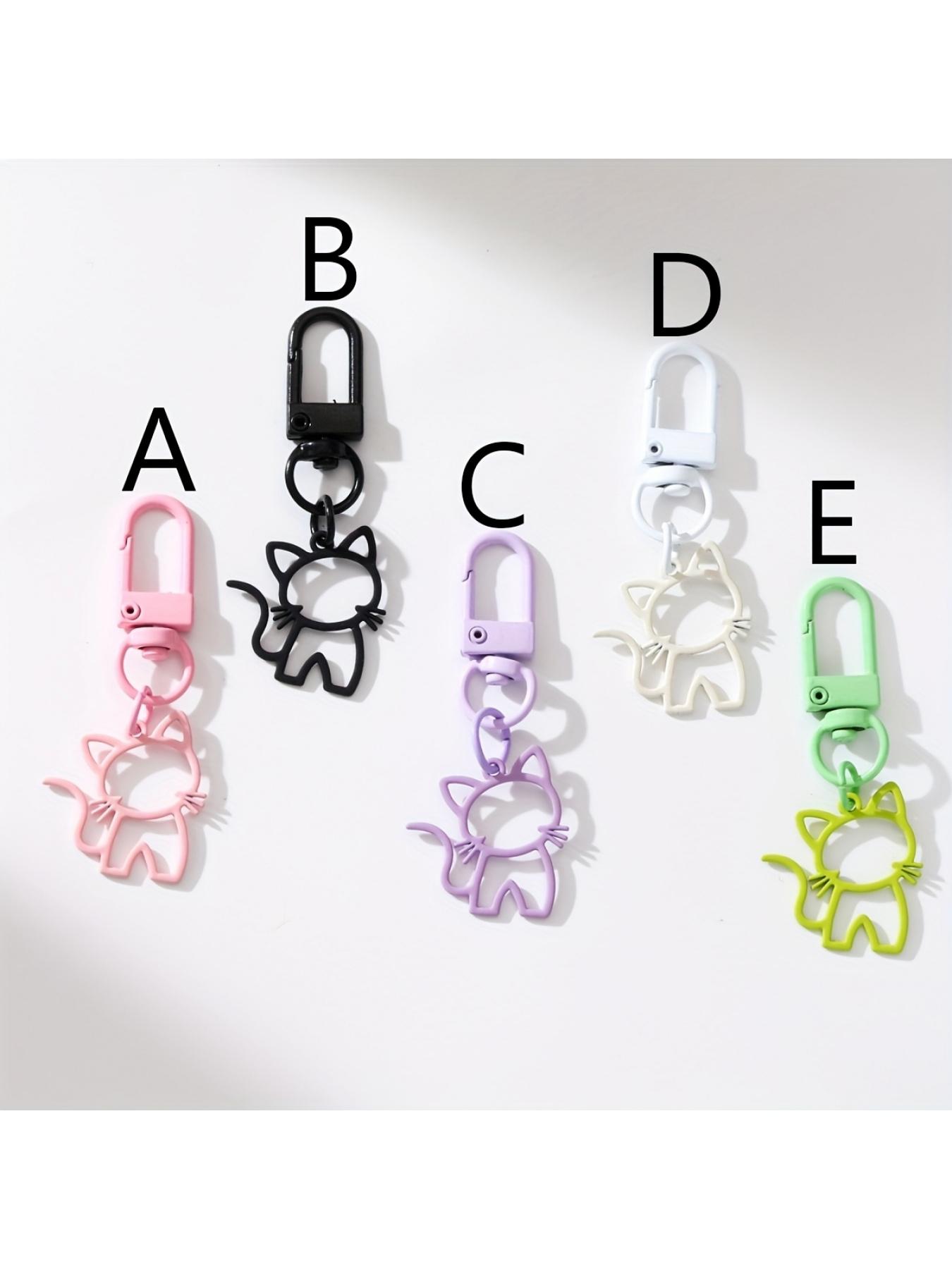 1pc Cute Cat Keychain with Hollow Design - Alloy Car Key & Backpack Charm, Colorful Cat Keyring for Valentine's Day Gift, Men's Fashion Accessory, Playful Key Holder | Quality Metal Ring Attachment, Cute Keychain