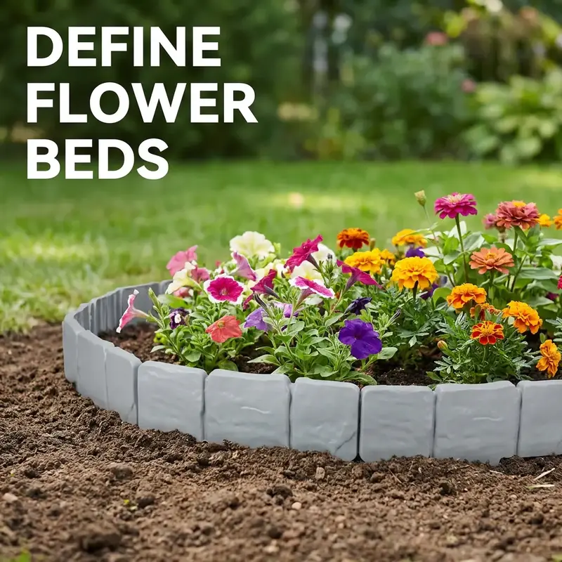 20 Piece Faux Stone Plastic Garden Border Fence, Flower Bed Frame, Yard Decoration, Suitable for Garden Art and Ornamental Fence Decor, Garden Accessories, Garden Supplies