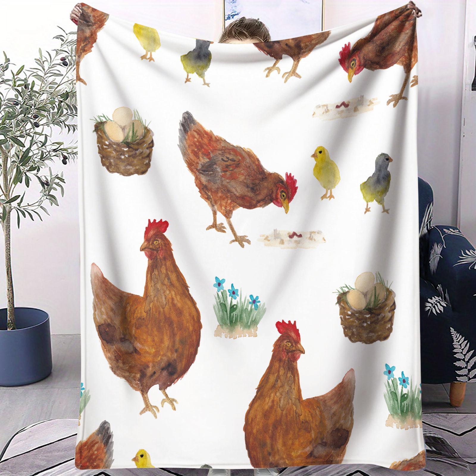 Painted Chicken Pattern Blanket, Suitable for All Seasons, Suitable for Beds, Sofas, Cars, Room Decorations, and Gifts, Suitable for Children and Adults, Decorative Giftable Blankets