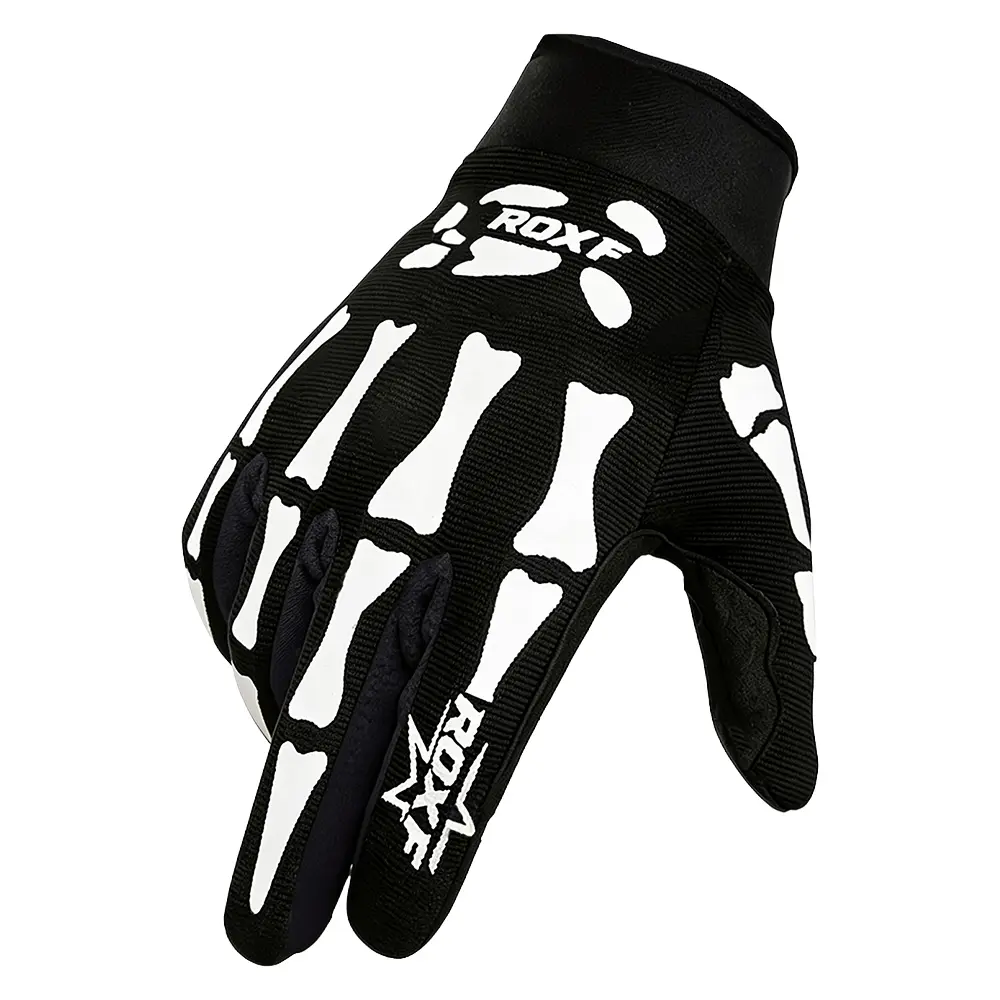 Unisex Breathable Skeleton Print Full Finger Gloves,Touch Screen Design,Shock‑Absorbing Wear‑Resistant Non‑Slip Grip,Adjustable Wrist Cuff,Outdoor Sport Gloves for Bike,Motorcycle,Driving,Training & Camping
