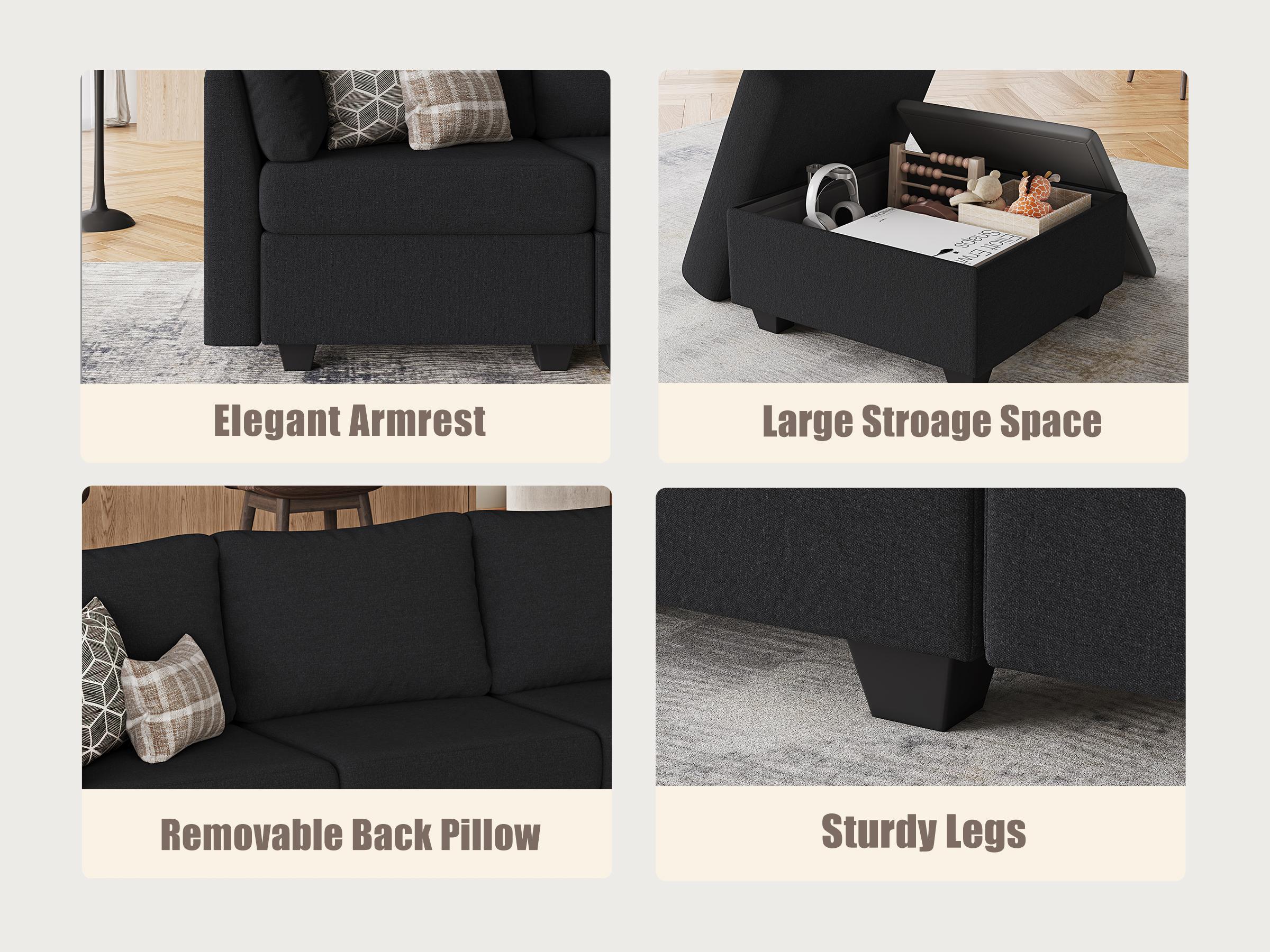 【4 Packages】114.17" Modular Sectional Sofa, 6 Seat Modular Couch with Storage, Memory Foam, Convertible Sectional Couches for Living Room, U Shaped Comfy Modular Sofa with Chaise