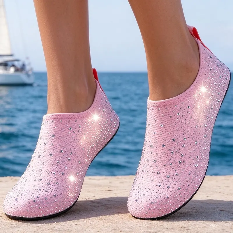 Women's Sparkly Rhinestone Water Shoes, Quick-Dry Non-Slip Aqua Socks for Beach, Pool & Yoga, Stretchy & Breathable Barefoot Surfing Shoes, Swimming Shoes, Water Sports Footwear