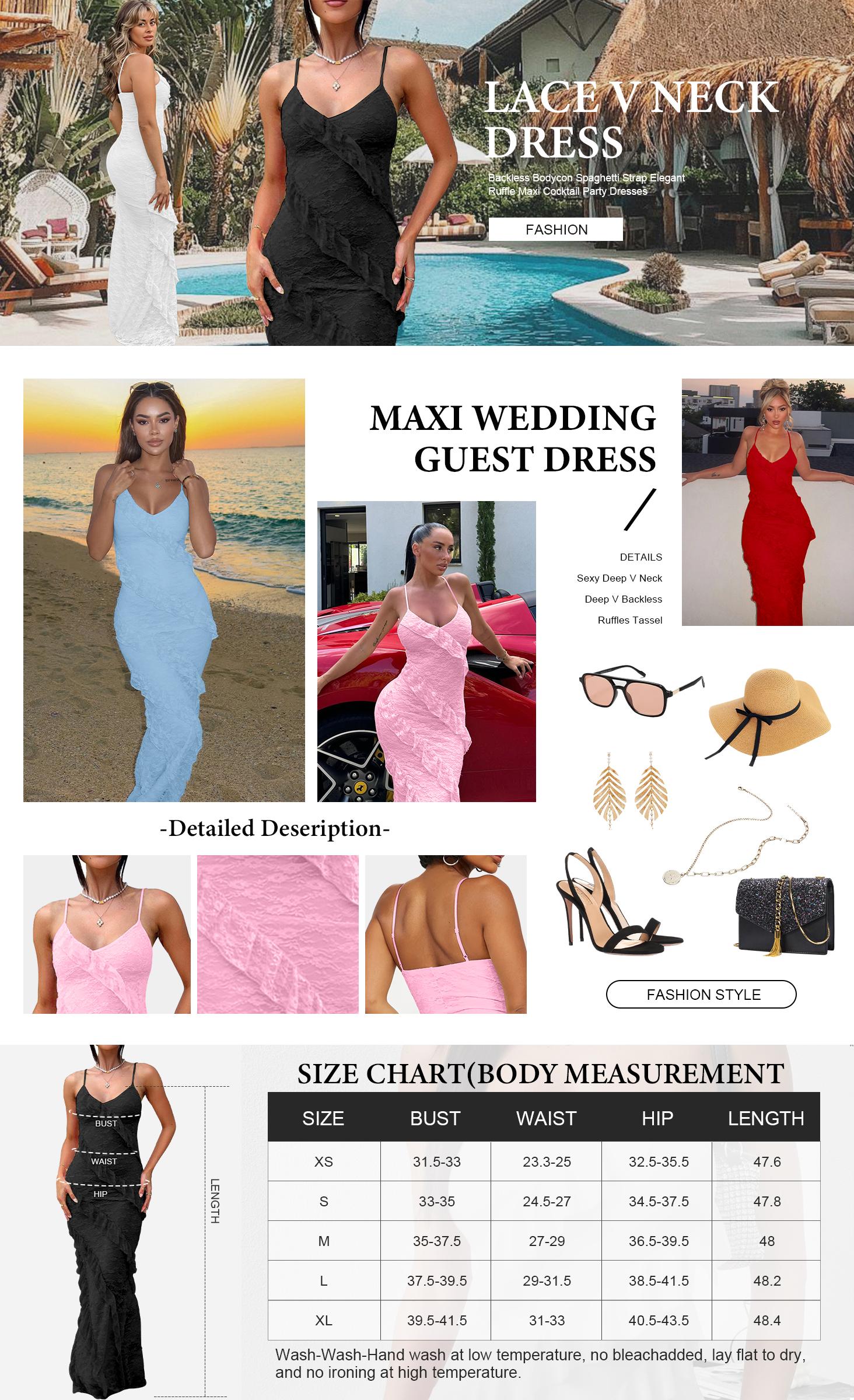 HOCILLE Snatched Bodycon Maxi Dress Sexy V-Neck Floral Lace Ruffle Gown for Spring Wedding Guest, Prom 2026 & Graduation Stretchy Mesh Fabric Shapewear Fit Cocktail Party Dress & Easter Outfit