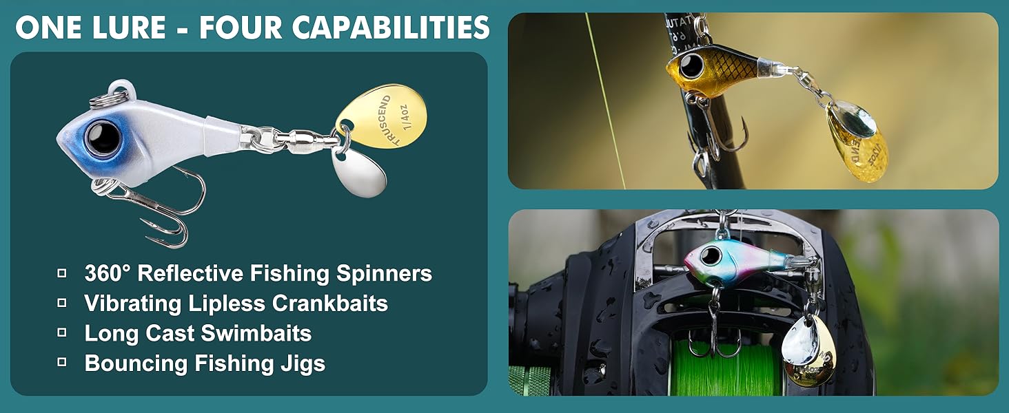 TRUSCEND Easy Catch Fishing Lures with Vibrating Swimming Flashing and Jigging Action Ultimate Search Bait for All Fish Species Amazing Ice Fishing Jig Spinners with BKK Hook Long Cast Spinner Bait