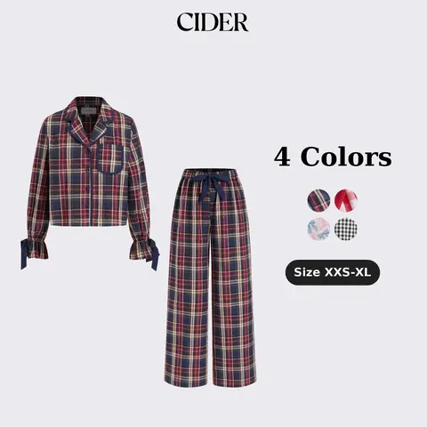 Cider 2-Piece Cotton Bowknot Graphic Knotted Oversized Top & Mid Rise Straight Leg Trousers Loungewear Set