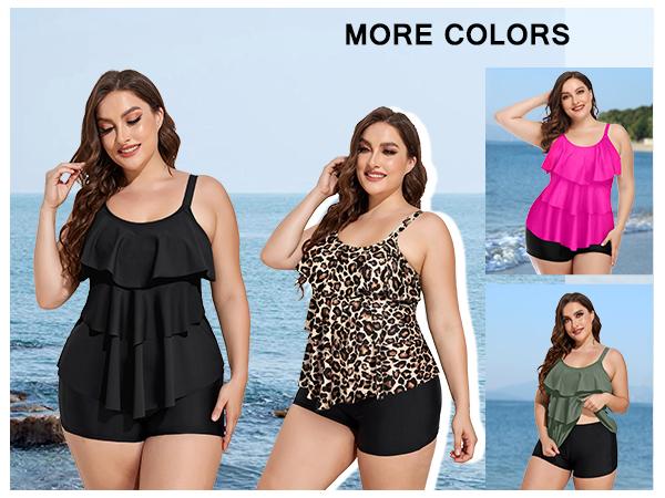 Yonique Women's Plus Size Tankini Swimsuits with Shorts Two Piece Bathing Suits Ruffle Swimsuits Tummy Control Swimwear