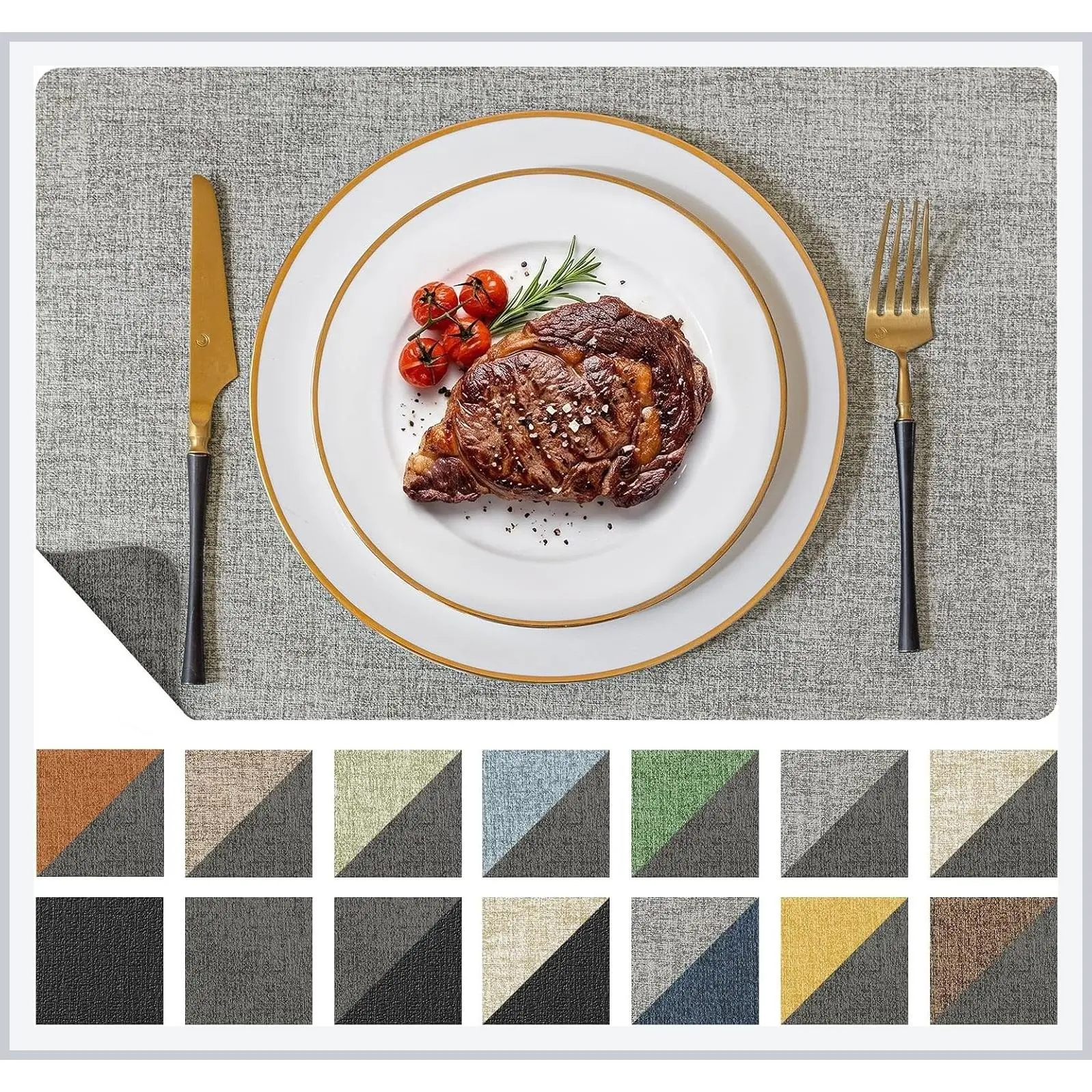 Reversible Faux Leather Placemats Set of 6, Wipeable Table MatsGift
