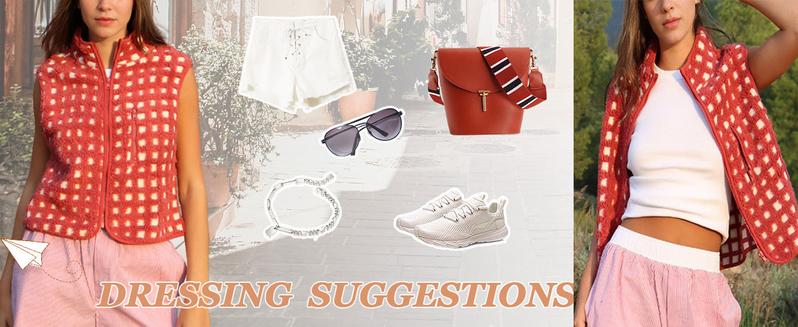 SCUSTY Women's Plaid Sherpa-Lined Winter Vest Sleeveless Fleece Jacket with High Neck, Zip-Up & Chest Pocket