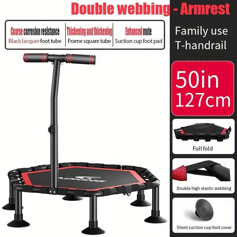 50 Inch Hexagonal Exercise Equipment Foldable Trampoline 400LB Capacity Adjustable Height for Home Gym
