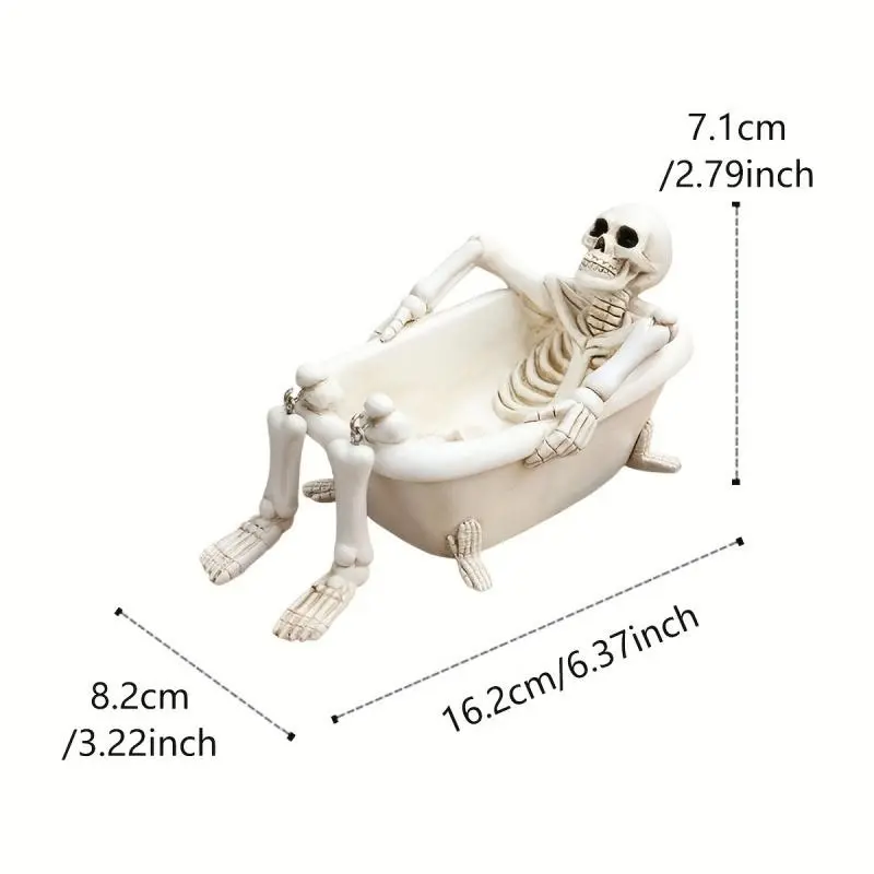 Skull Bathtub Planter, 6.37 Inches with Drain Hole, Unique Decorative Pot for Plants, Soap Holder, Home Desk Decoration, Halloween Theme