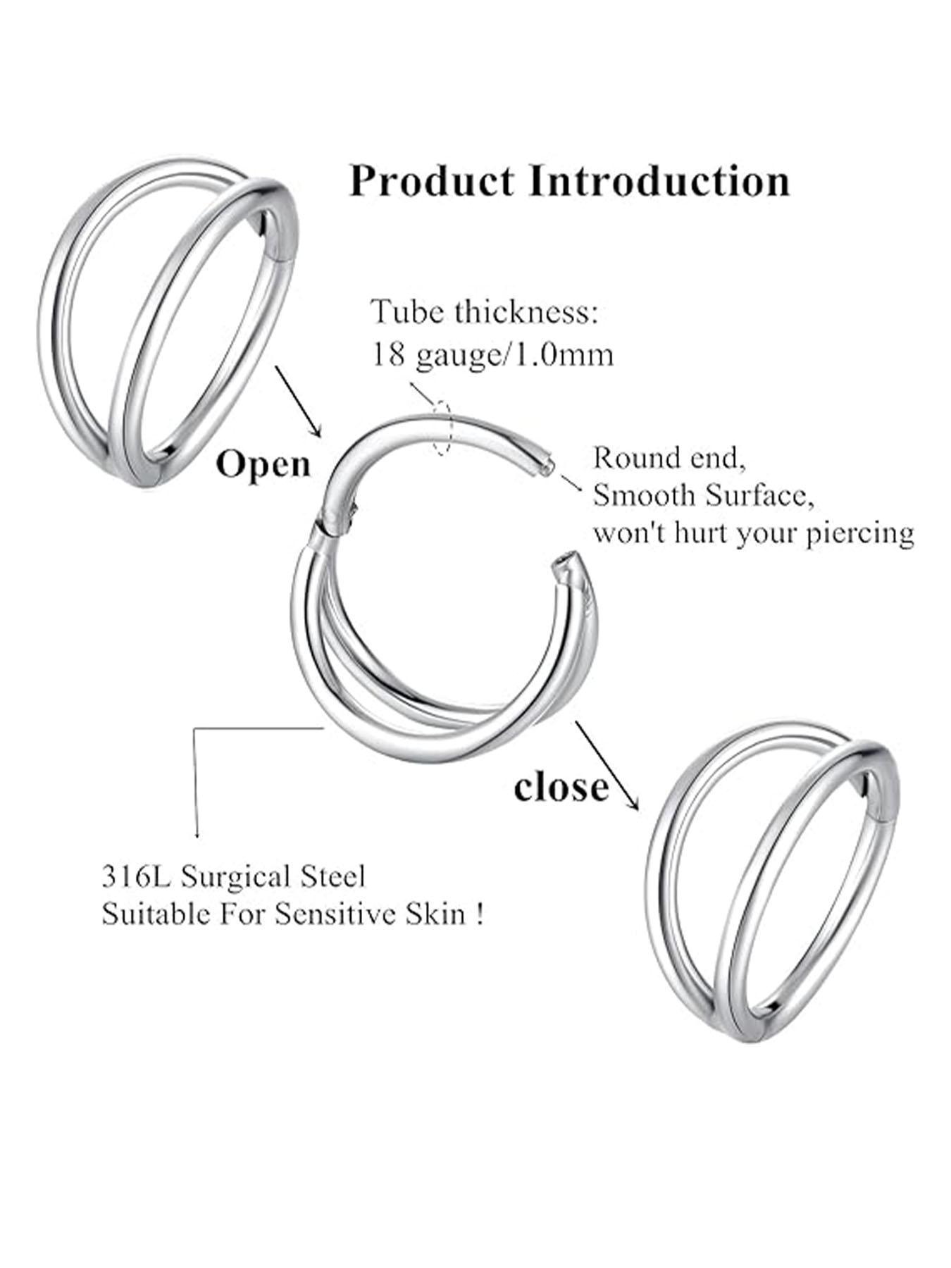 Stainless Steel Nose Ring, Lip and Ear Piercing Jewelry, Body Jewelry, Unisex Fashion Accessories, Available in Sizes 18g 20g 16g, 6mm 8mm 10mm