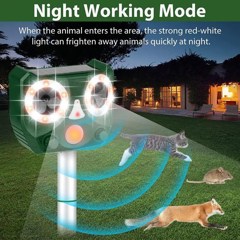 Solar-Powered Ultrasonic Animal Repeller, Rechargeable Motion Activated Outdoor Bird Deterrent, Protects From Deer Squirrels Cats Raccoons Birds