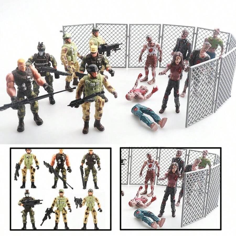 Shindel Men Soldiers Military Soldier Playset, Joint-Movable Figures with Weapons, Zombie Model, 10cm Police Trooper Figurine, Birthday & Christmas Gift