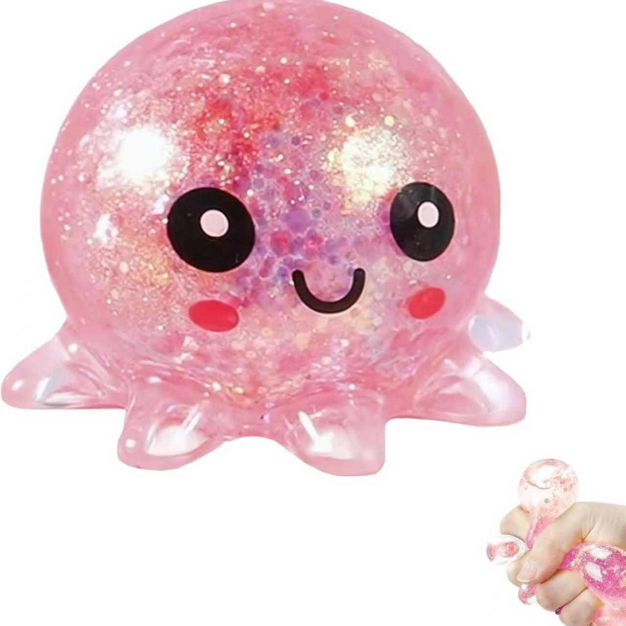Anxiety Squishies, Fidget Cube Stress Relief, Glitter Octopus Squishy, Slow Rising Squishy Octopus Squeeze Sensory Toys Stress Ball for Adults Kids Relaxation, Cute Small Relief Toys Soft Rebounding StressBalls Party Favors for Birthday Holiday