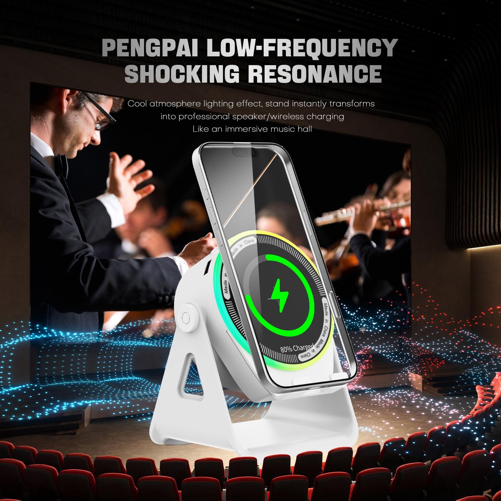 Wireless Induction Speaker Bluetooth-compatible 5-In-1, USB Emergency Charger, RGB Light, 360° Rotating Stand, Portable Desktop, Home, Outdoor, Travel Gift