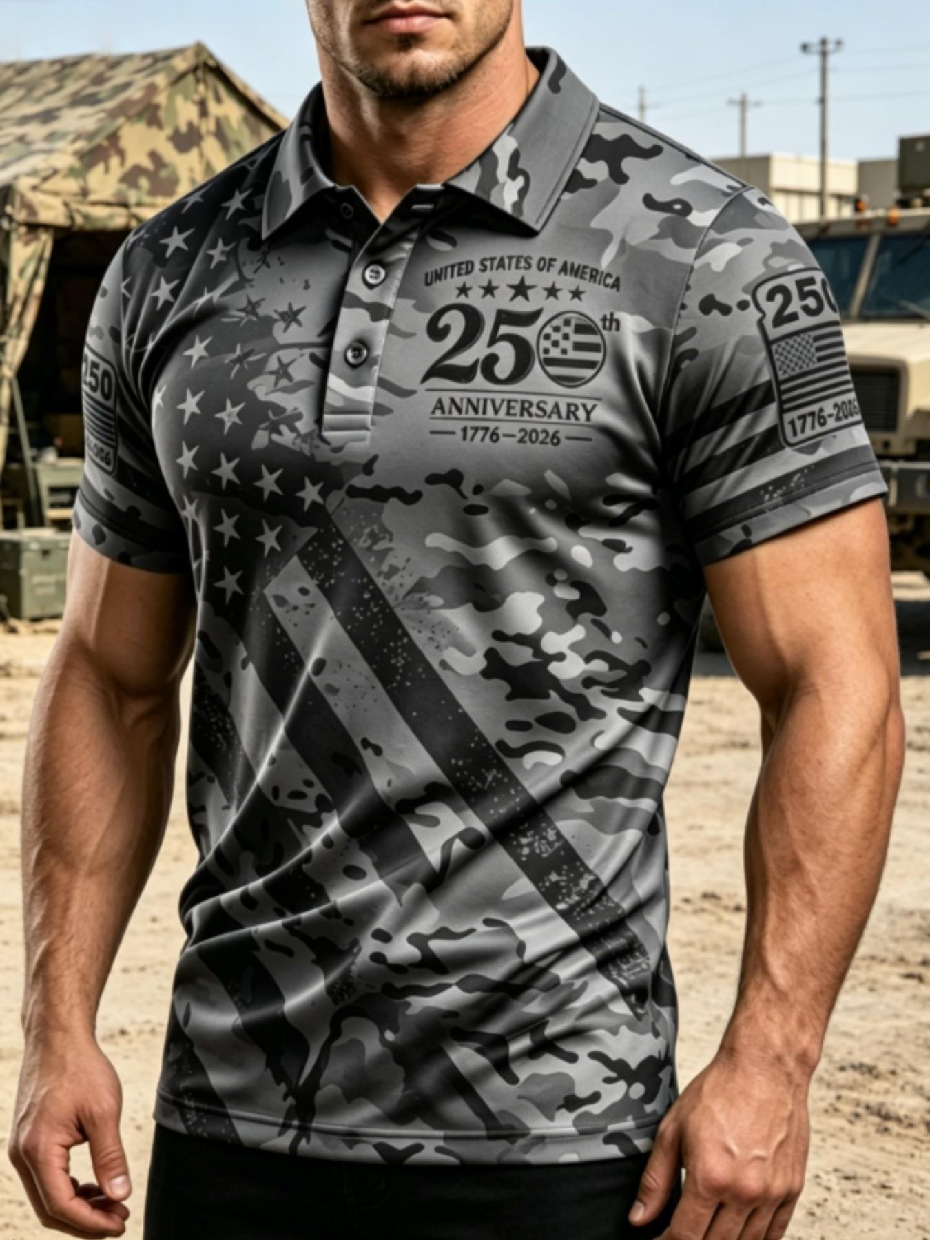 Men's 250th Anniversary American Flag Polo Shirt, Festive Patriotic Usa Flag Stars & Stripes, Slim-Fit Short Sleeve Golf Shirt, Casual Tops Men's 250th Anniversary American Flag Polo Shirt, Festive Patriotic Usa Flag Stars & Stripes, Slim-Fit Short Sleeve Golf Shirt, Casual Tops