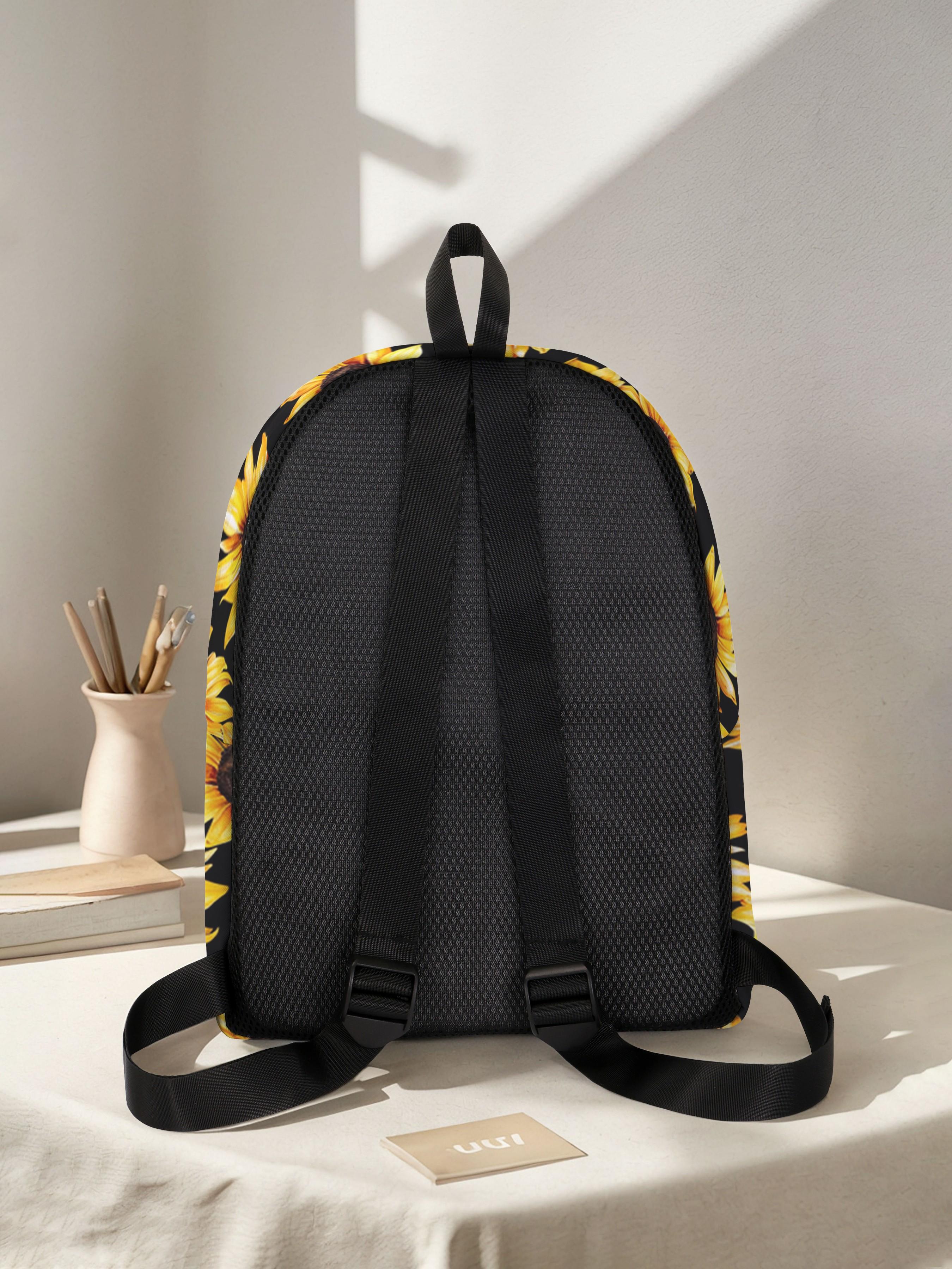 Sunflower Print Backpack, Fun Design, Fashionable Look, Spacious Storage, Ideal for School, Travel, Business Trips, All Seasons Use