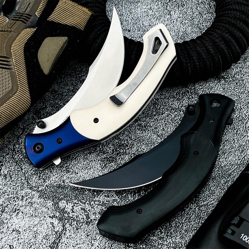 Two colored 7471 best-selling folding knives, featuring 8Cr13Mov steel blades and handles crafted from ebony wood and resin. Portable, practical pocket knives, Survival tools, ideal for outdoor camping, hiking, fishing