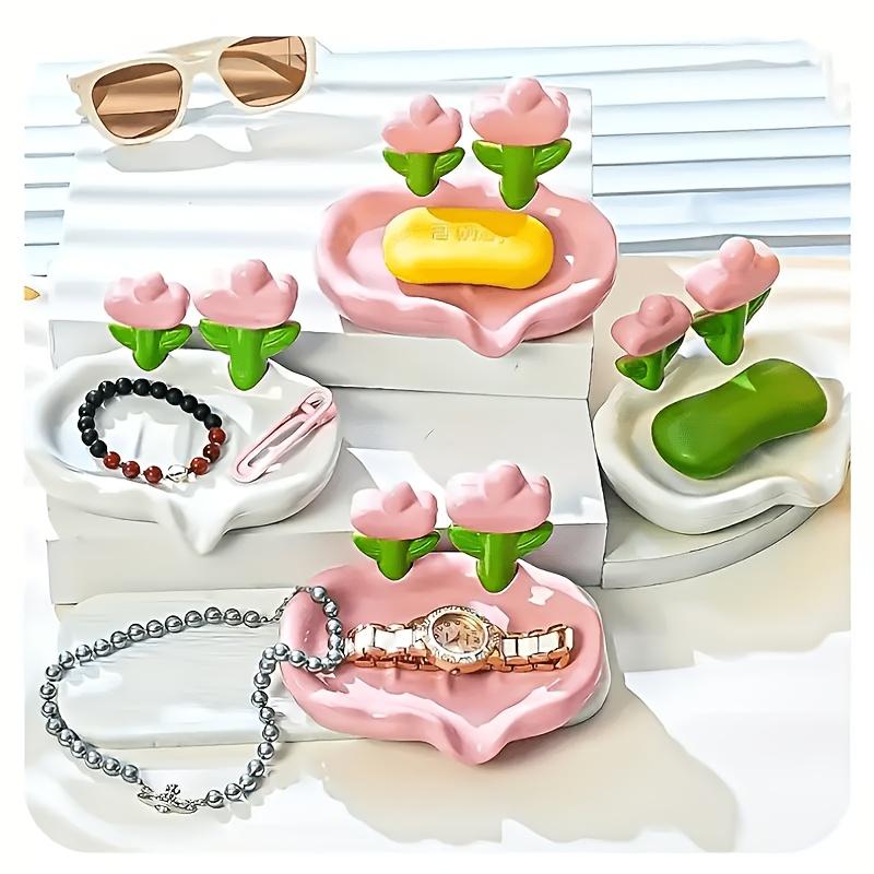 Portable Plastic Flower Soap Dish No Drilling Required Draining Home Bathroom Hotel Sink Soap Container