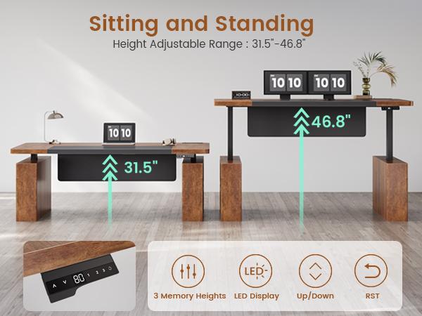 SEDETA 63" Executive Standing Desk with Storage, Executive Height Adjustable Desk with Power Outlets, Large Computer Office Desk with Privacy Panel for Home Office