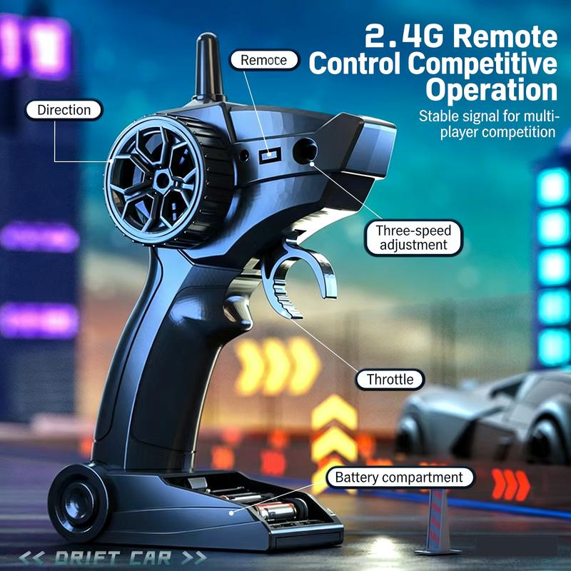 High-Speed Remote Control Drift Car with Lights, Realistic Design, 2.4g Controller, Includes Drifting Wheels, Perfect Birthday Gift, Rc Drift Car