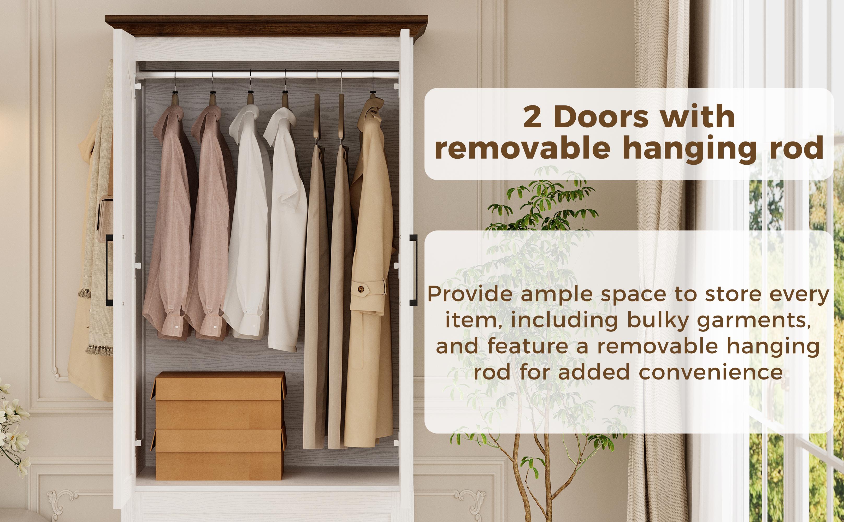 LIKIMIO Armoire Wardrobe Closet 70.9" H,with 2 Doors & 2/3 Drawers,Bedroom Wooden Wardrobe with 3 Hooks & Hanging Rod,Freestanding Closet System LIKIMIO Armoire Wardrobe Closet 70.9" H,with 2 Doors & 2/3 Drawers,Bedroom Wooden Wardrobe with 3 Hooks & Hanging Rod,Freestanding Closet System