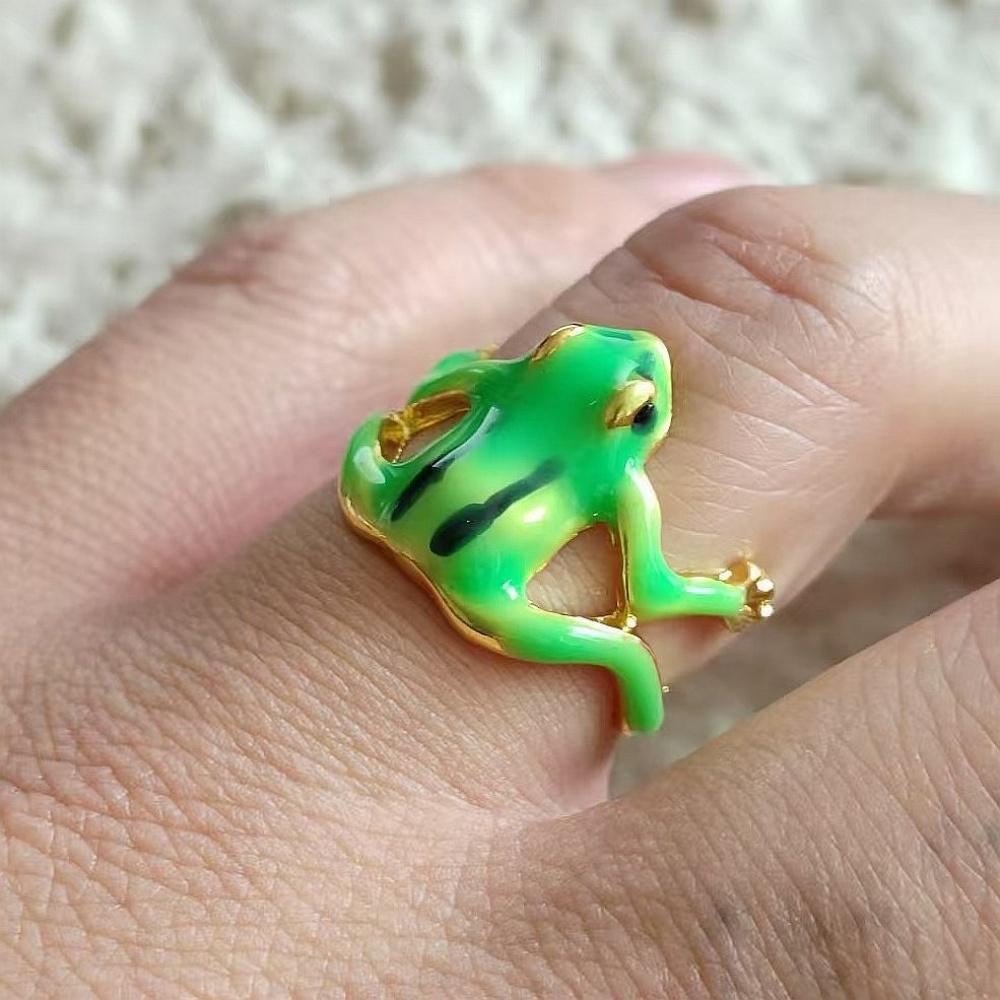 New Fashion Green Frog Open Rings For Women Men Metal Cute Animal Adjustable Finger Ring Jewelry Birthday Party Gifts For Women