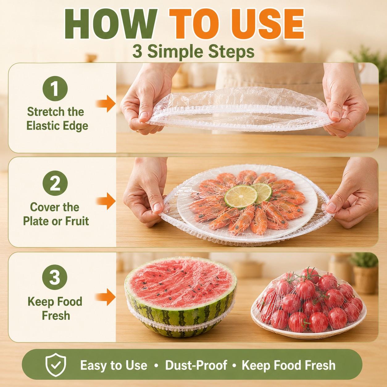 Disposable Food Wrap Set, No-Tear Elastic Opening, Food-Grade Odor-Proof, Universal Bowl Plate Sealer, Refrigerator Leftover Preserver, Kitchen Storage Food