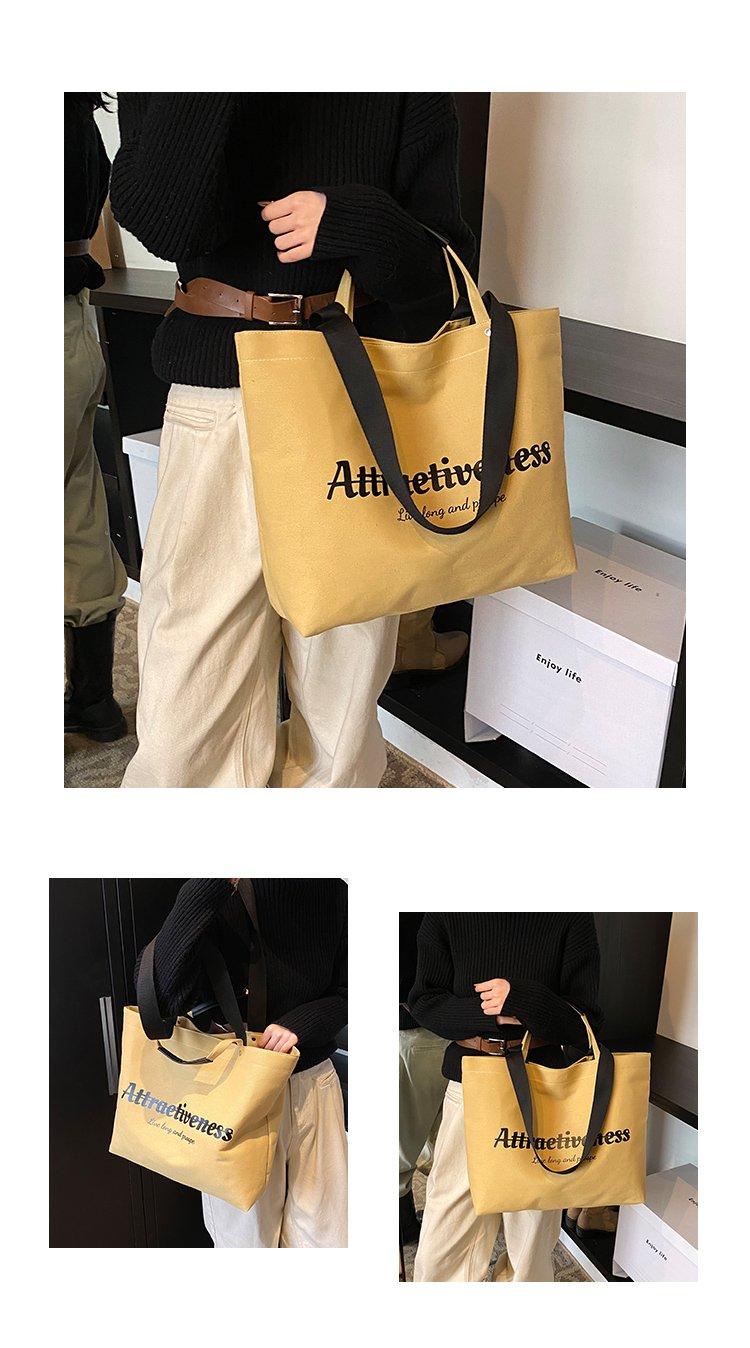 Casual Letter Print Canvas Tote Bag, Large Capacity Commute Shoulder Bag, Lazy Style Handbag, Student School Bag